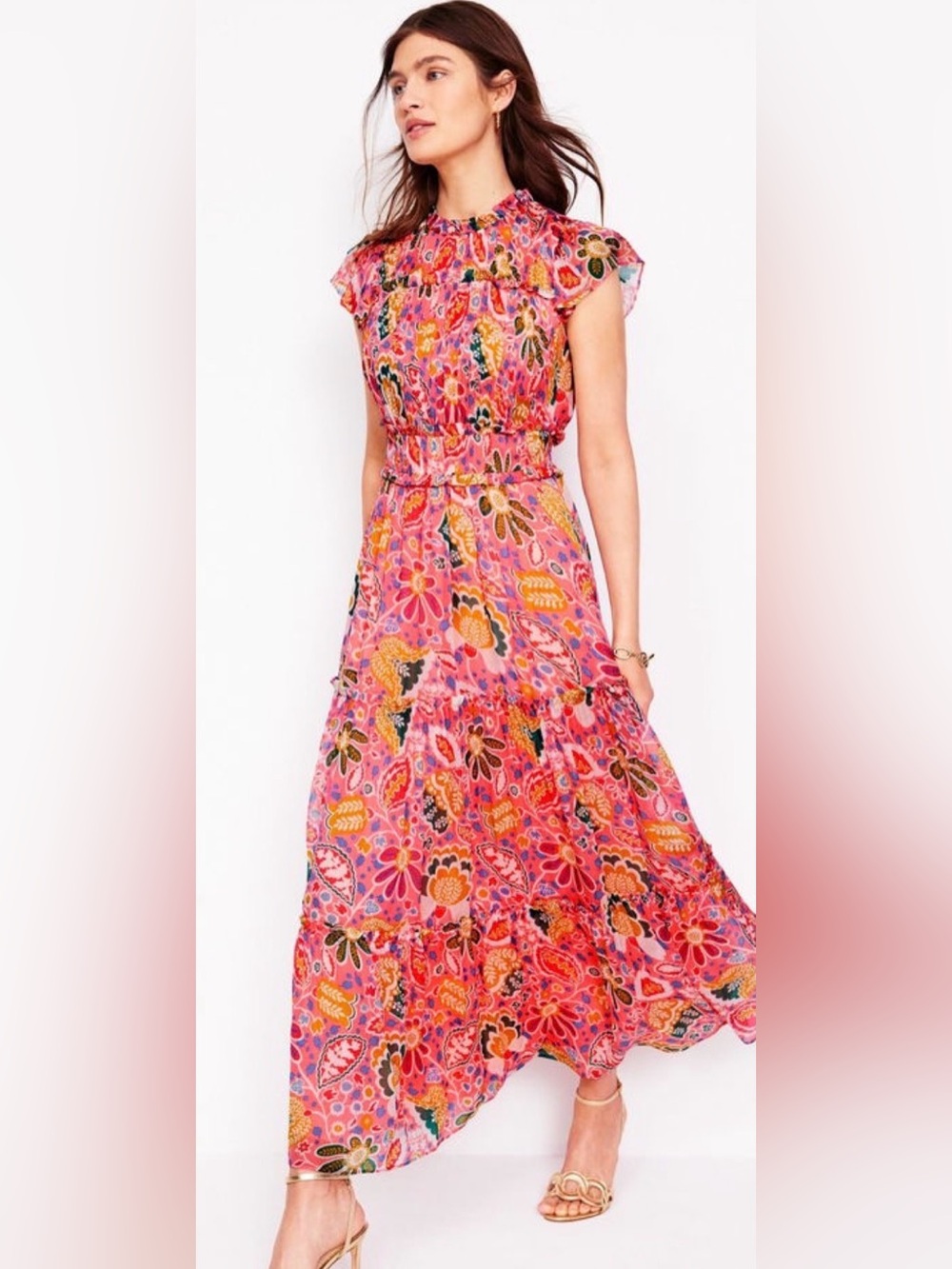 Boden Ruffle Maxi Dress Cap Sleeve High Waist 10R NEW

Chest 17.5
Length 54